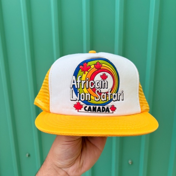 vintage AFRICAN LION SAFARI CANADA Trucker hat snapback yellow mesh cap - Picture 2 of 6